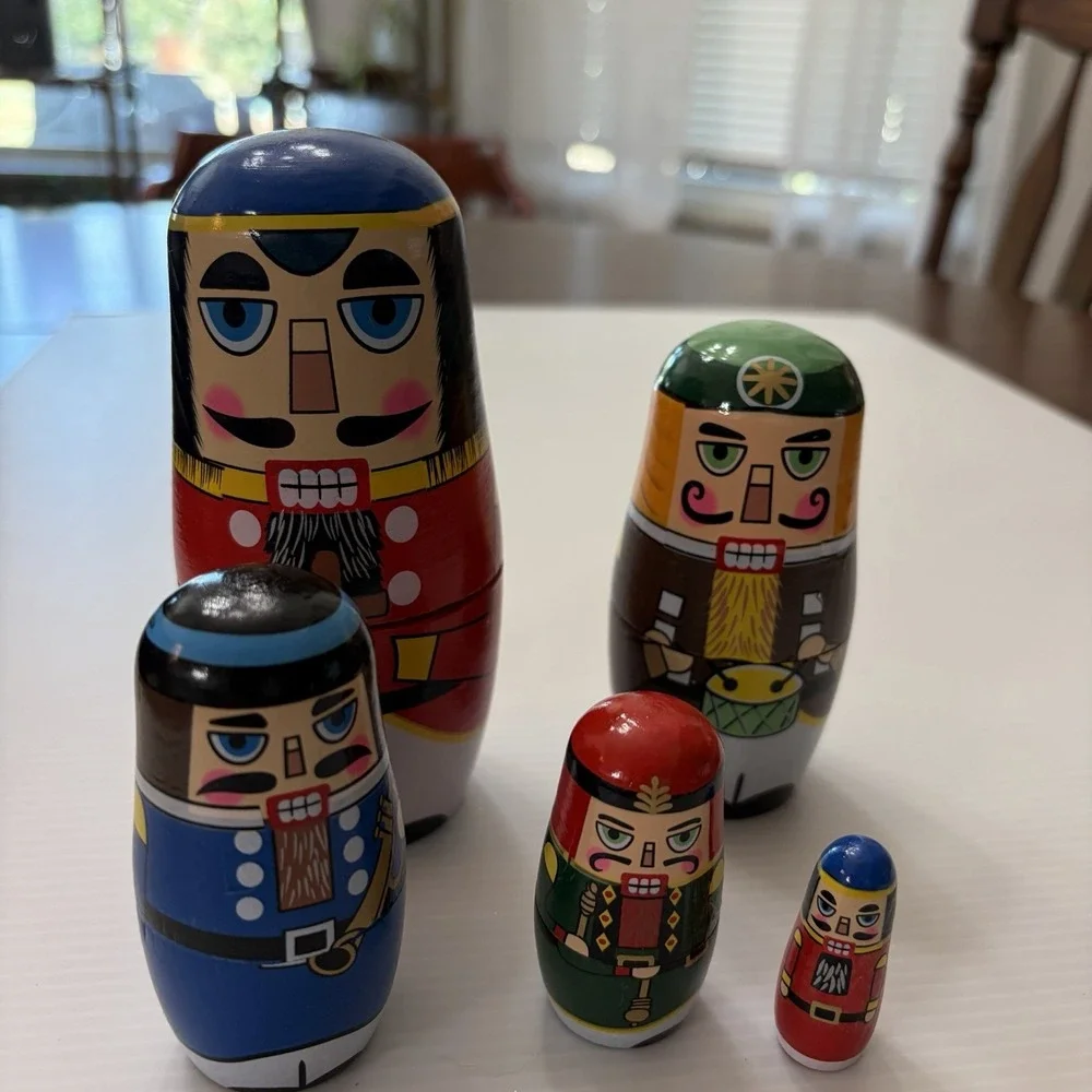 Nutcracker Wooden Nesting Dolls Set Of 5 Christmas Decor Holiday